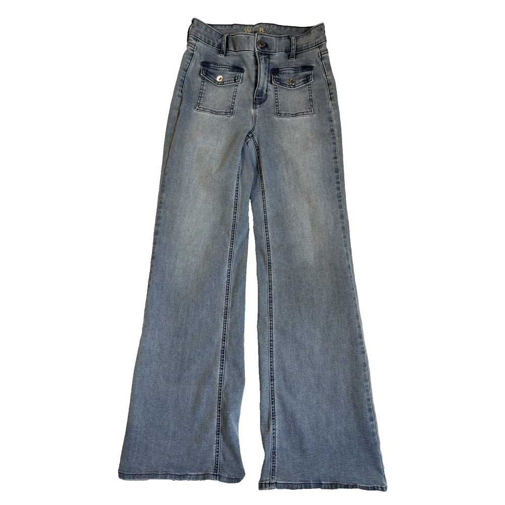 WHBM Women's 2‎ Wide Leg High Waisted Light Wash Jeans Trousers Classic Preppy